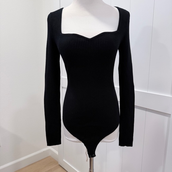 Abercrombie & Fitch Tops - Abercrombie Fitch Sweetheart Square Neck Knit Bodysuit M Balletcore Goth Grunge